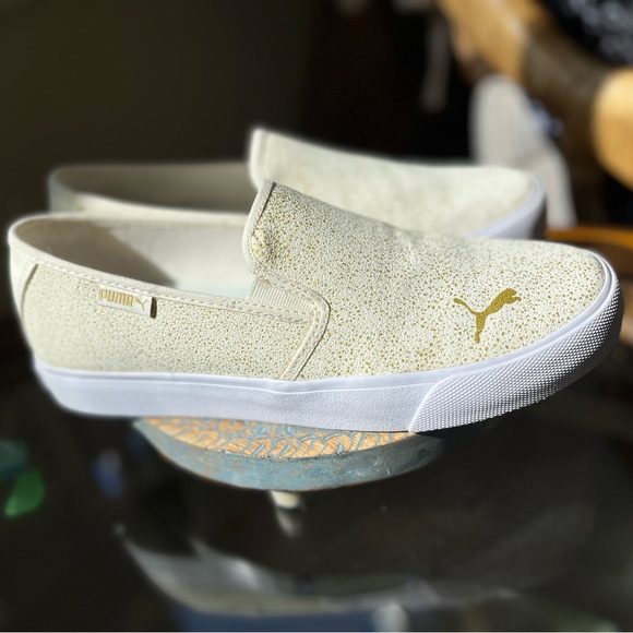⚜️PUMA⚜️- Gold/Cream Speckled Slip-on Sneakers-size-8.5 - Picture 6 of 8